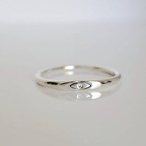 Sterling Silver Dainty Eye Ring, Thin Band, 925 Minimalist Ring, Evil Eye Ring,